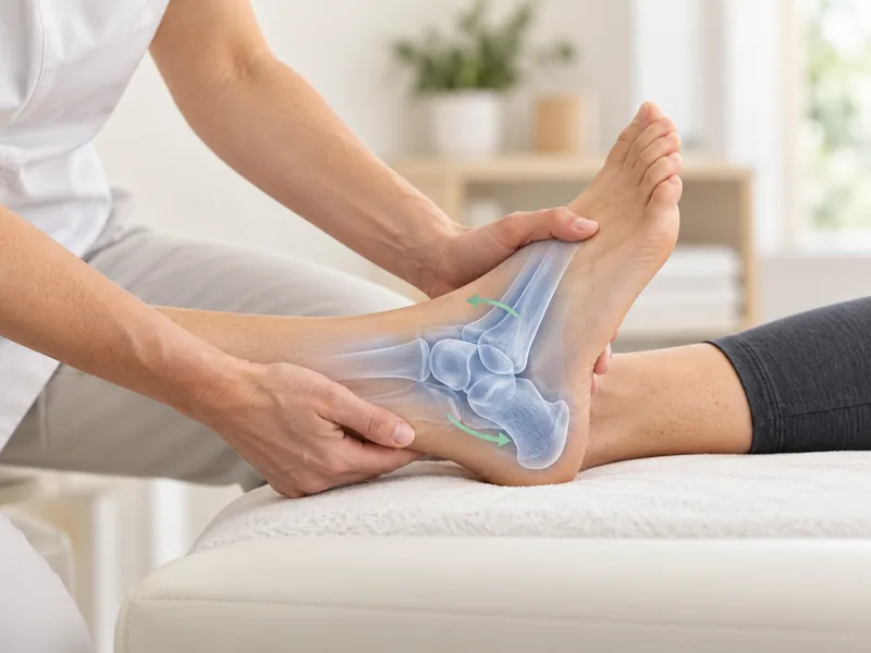 Podiatrist gently mobilising the ankle and rearfoot joints
